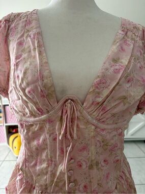 For Love & Lemons Pink Floral Empire-Waist Dress